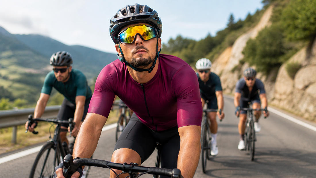 Por qué las gafas de ciclismo son esenciales a 50 km/h en grupo.