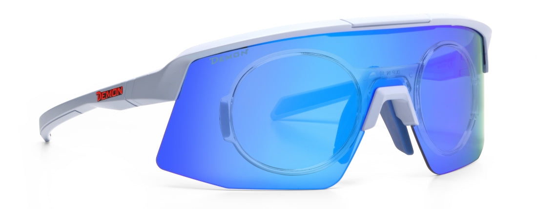 Prescription glasses for cycling and running Roubaix model matte ice blue mirrored lens