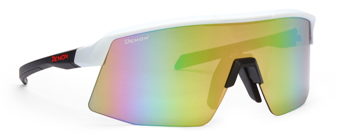 Wraparound cycling glasses with blue mirrored lens Roubaix model matte ice color