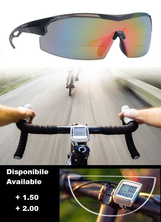 bifocal goggle style glasses for cycling road bike with mirrored lens for reading cycle computer and maps