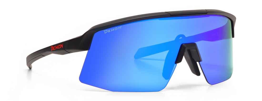 cycling glasses with mirrored lens mask roubaix black blue