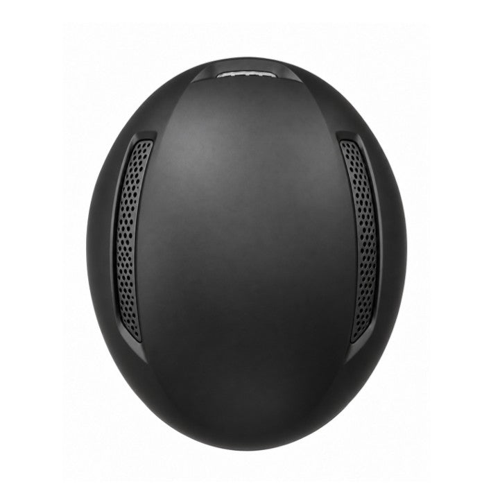 Top view of DMN NIVAL matte black ski and snowboard helmet with lightweight Double In-Mould construction and integrated ventilation system.