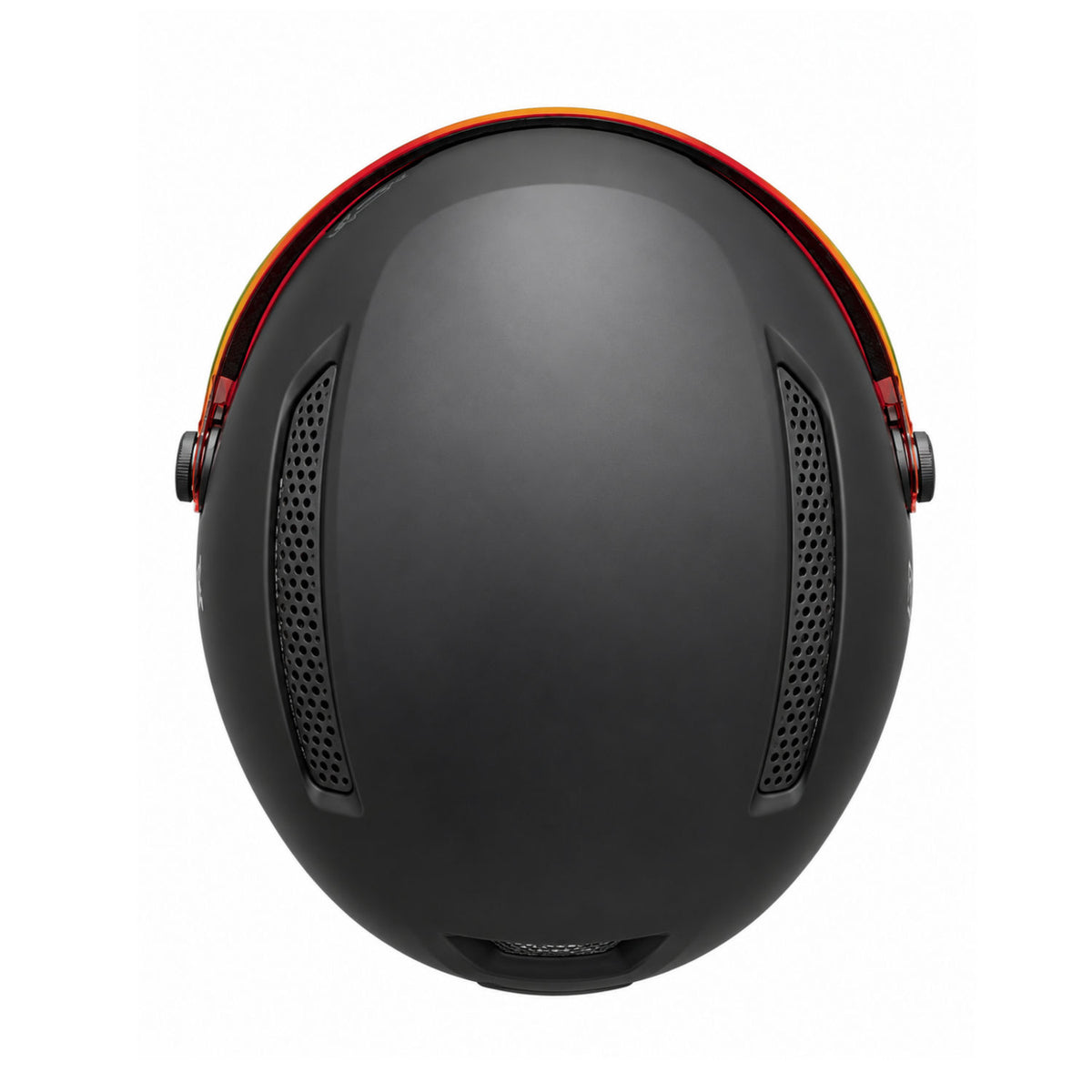 Top view of DMN NIVAL-V matte black ski helmet with Double In-Mould construction and integrated ventilation system.
