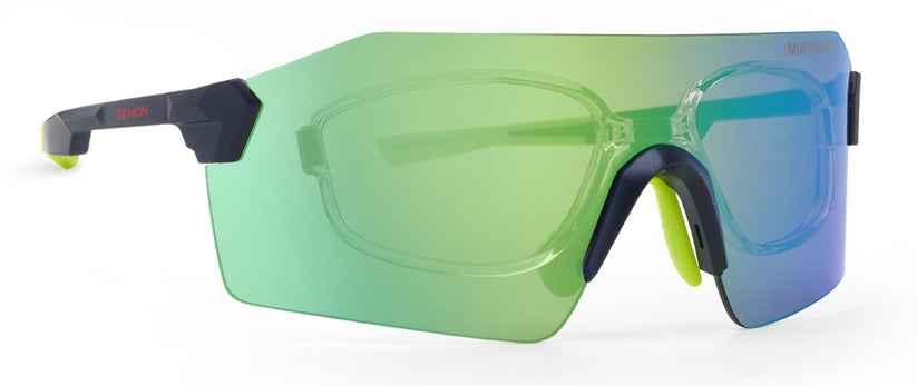 eyeglasses for trail running and mtb green mirrored lens superpiu_a model with visual clip