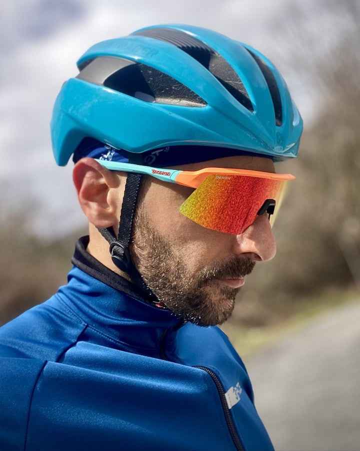 glasses for bdc orange fluorescent blue matt red mirrored lens with mask roubaix model