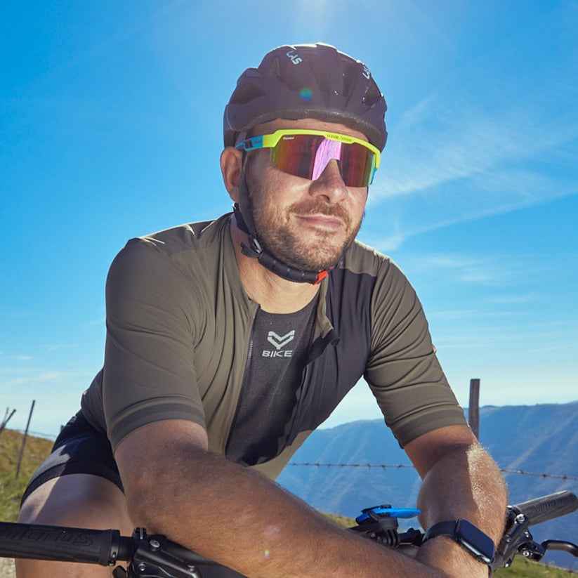 goggles for ebike with mask mirrored lens red colour yellow fluo