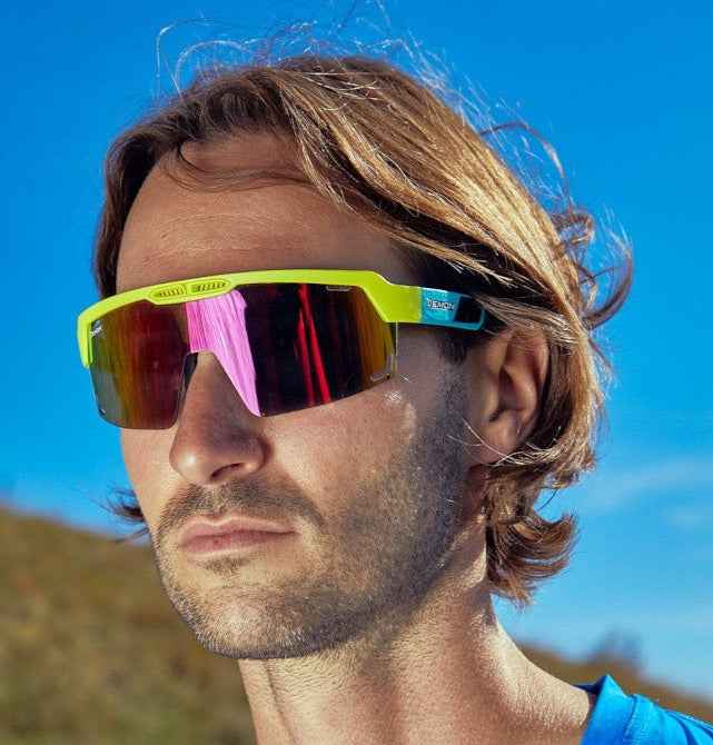 mens running glasses mirrored lens color yellow fluo model speed vent
