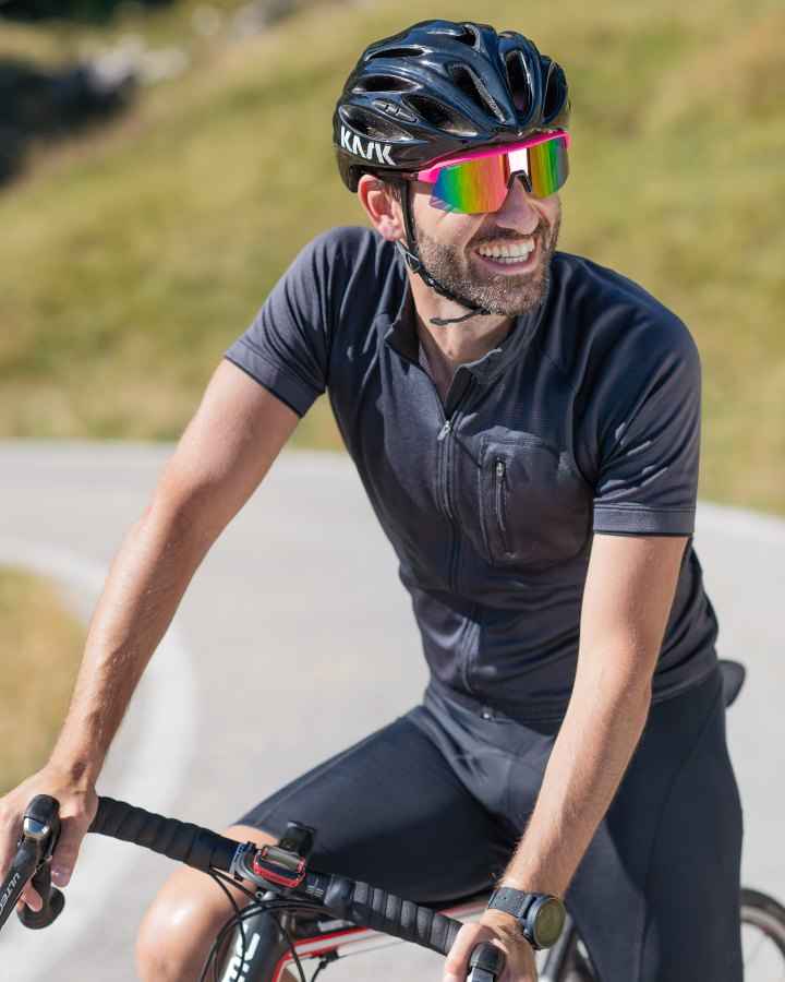 mirrored glasses for road cycling with goggle fuchsia magenta roubaix model
