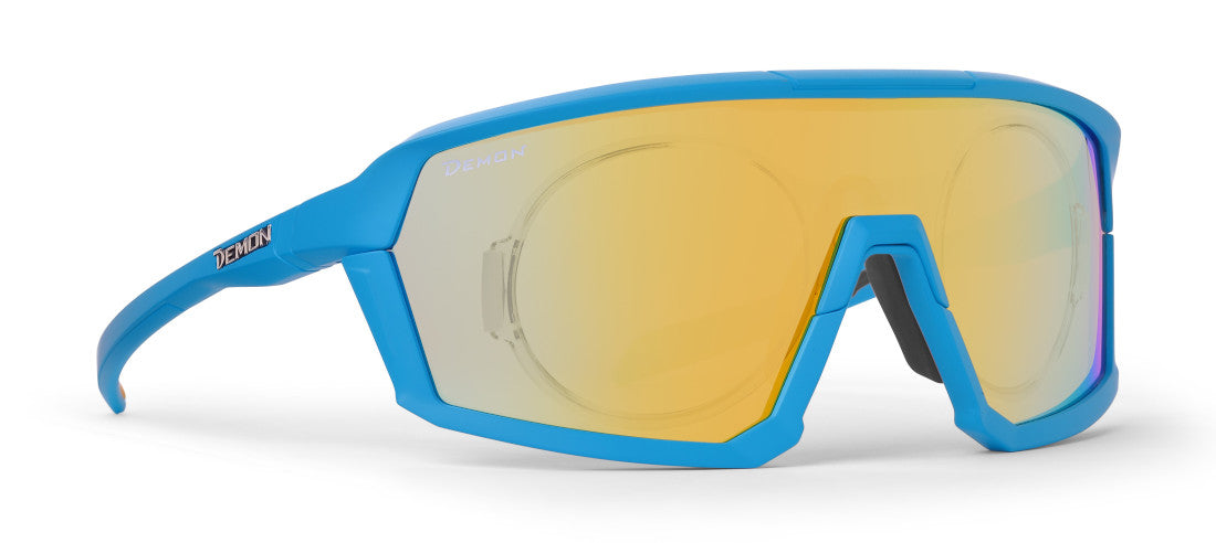prescription cycling glasses with mirrored lens gravel model light blue color