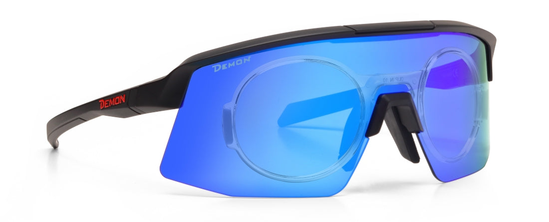 prescription glasses for cycling and running Roubaix model mirrored lens blue matte black
