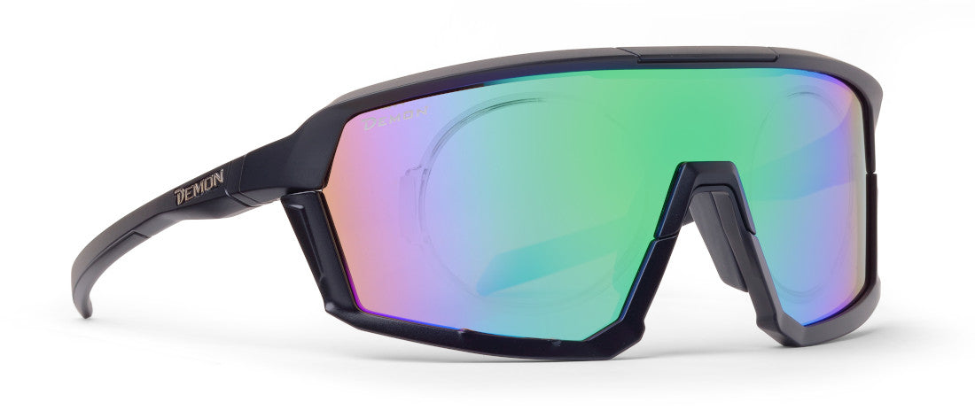 prescription hiking glasses with mirrored lens gravel model matt black green
