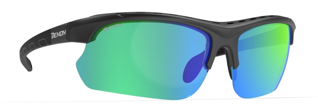 road cycling glasses with mirrored lenses infinite optic 2 matt black green