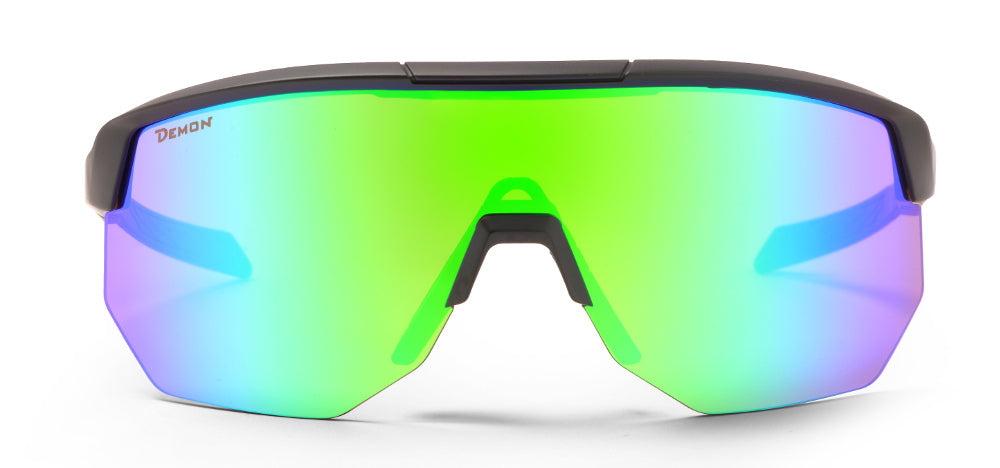 road cycling shield sunglasses with green mirrored lens fiandre model
