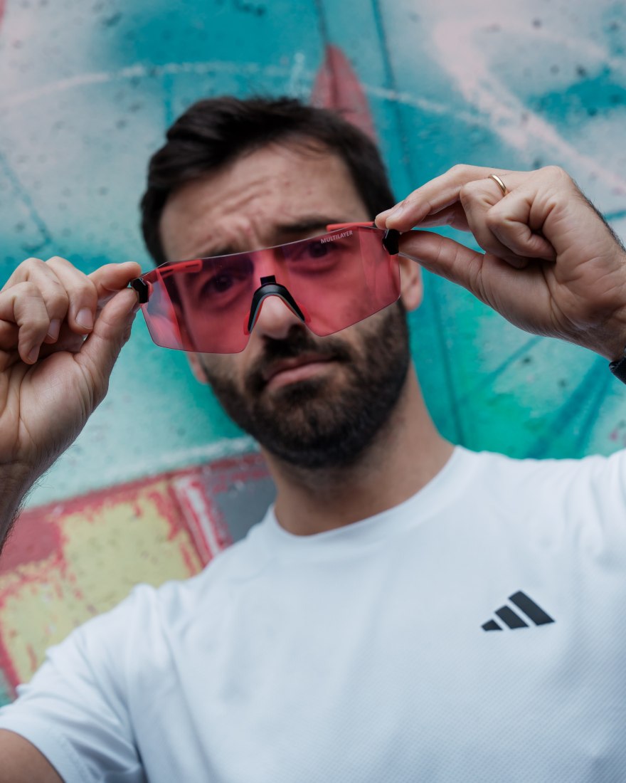 Gafas para correr en carretera, montura ultraligera, lentes rojas espejadas, modelo Superpiuma