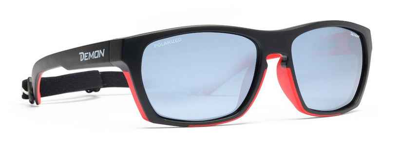 Gafas de trekking con lentes polarizadas espejadas, modelo especial negro y rojo.
