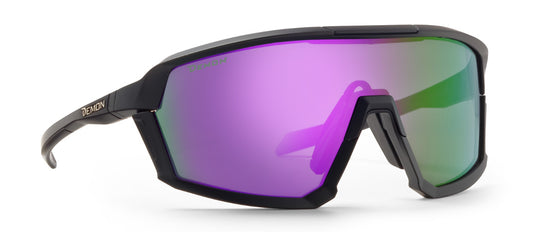 woman mirrored shield running glasses gravel model purple mirror