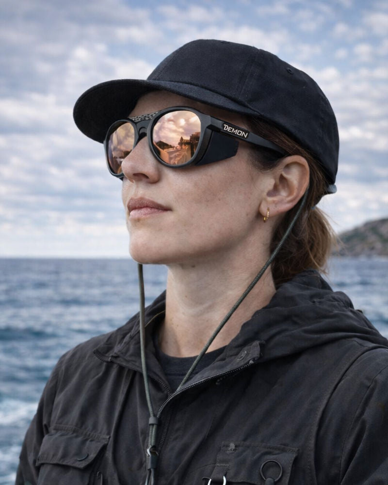 Gafas de pesca deportiva polarizadas para mujer, protección contra la luz lateral de Alaska.