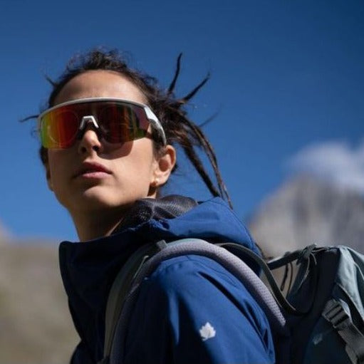 woman prescription hiking and mountaineering glasses with mirrored lens gravel model