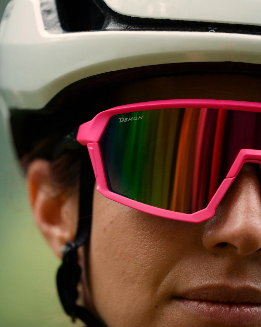 woman prescription mtb glasses with mirrored lens gravel model