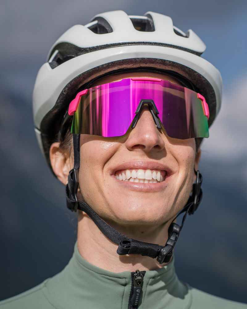 women fuchsia mirrored shield cycling sunglasses liegi model