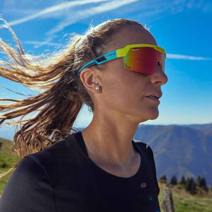 womens glasses for running and trail running speed model color yellow vent mirrored lens