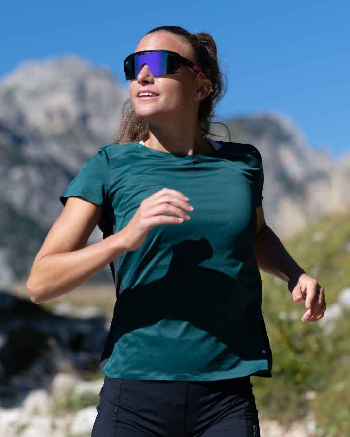 womens glasses for trail running mirrored mask lens black fuchsia speed vent model