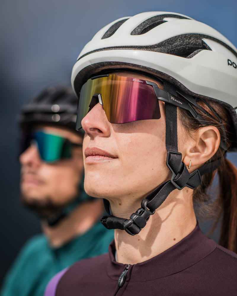 womens prescription cycling glasses with red mirrored photochromic lenses liegi model